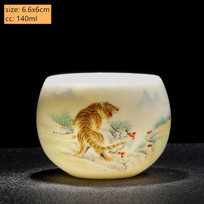 Naujas Suet Jade keramikinis arbatos puodelis Zodiako tigro arbatos puodelis Master Cup Baltas porcelianinis arbatos rinkinys Buitinis Boutique arbatos dubenėlis gėrimams