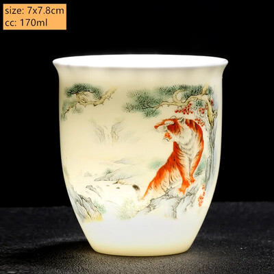 Naujas Suet Jade keramikinis arbatos puodelis Zodiako tigro arbatos puodelis Master Cup Baltas porcelianinis arbatos rinkinys Buitinis Boutique arbatos dubenėlis gėrimams