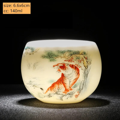 Naujas Suet Jade keramikinis arbatos puodelis Zodiako tigro arbatos puodelis Master Cup Baltas porcelianinis arbatos rinkinys Buitinis Boutique arbatos dubenėlis gėrimams