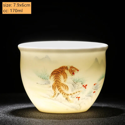 Naujas Suet Jade keramikinis arbatos puodelis Zodiako tigro arbatos puodelis Master Cup Baltas porcelianinis arbatos rinkinys Buitinis Boutique arbatos dubenėlis gėrimams
