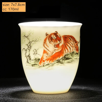 Naujas Suet Jade keramikinis arbatos puodelis Zodiako tigro arbatos puodelis Master Cup Baltas porcelianinis arbatos rinkinys Buitinis Boutique arbatos dubenėlis gėrimams