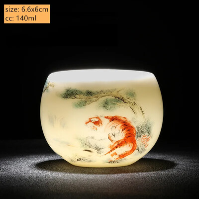 Naujas Suet Jade keramikinis arbatos puodelis Zodiako tigro arbatos puodelis Master Cup Baltas porcelianinis arbatos rinkinys Buitinis Boutique arbatos dubenėlis gėrimams