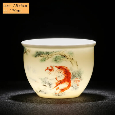 Naujas Suet Jade keramikinis arbatos puodelis Zodiako tigro arbatos puodelis Master Cup Baltas porcelianinis arbatos rinkinys Buitinis Boutique arbatos dubenėlis gėrimams
