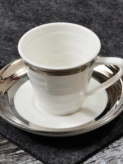 Ceașă de cafea din ceramică, elegantă, de lux european, placată cu argint, ceașcă de ceai negru de după-amiază, set de căni de ceai cu flori, vine cu o lingură din ceramică