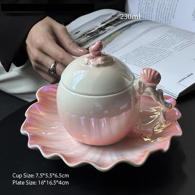 230/390 ml Pearl Creative keramikinis kavos puodelių ir lėkščių rinkinys Cute Girl Pink Mark Cup High Beauty 2024 New Edition puodelių indų rinkiniai