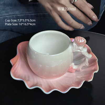 230/390 ml Pearl Creative keramikinis kavos puodelių ir lėkščių rinkinys Cute Girl Pink Mark Cup High Beauty 2024 New Edition puodelių indų rinkiniai