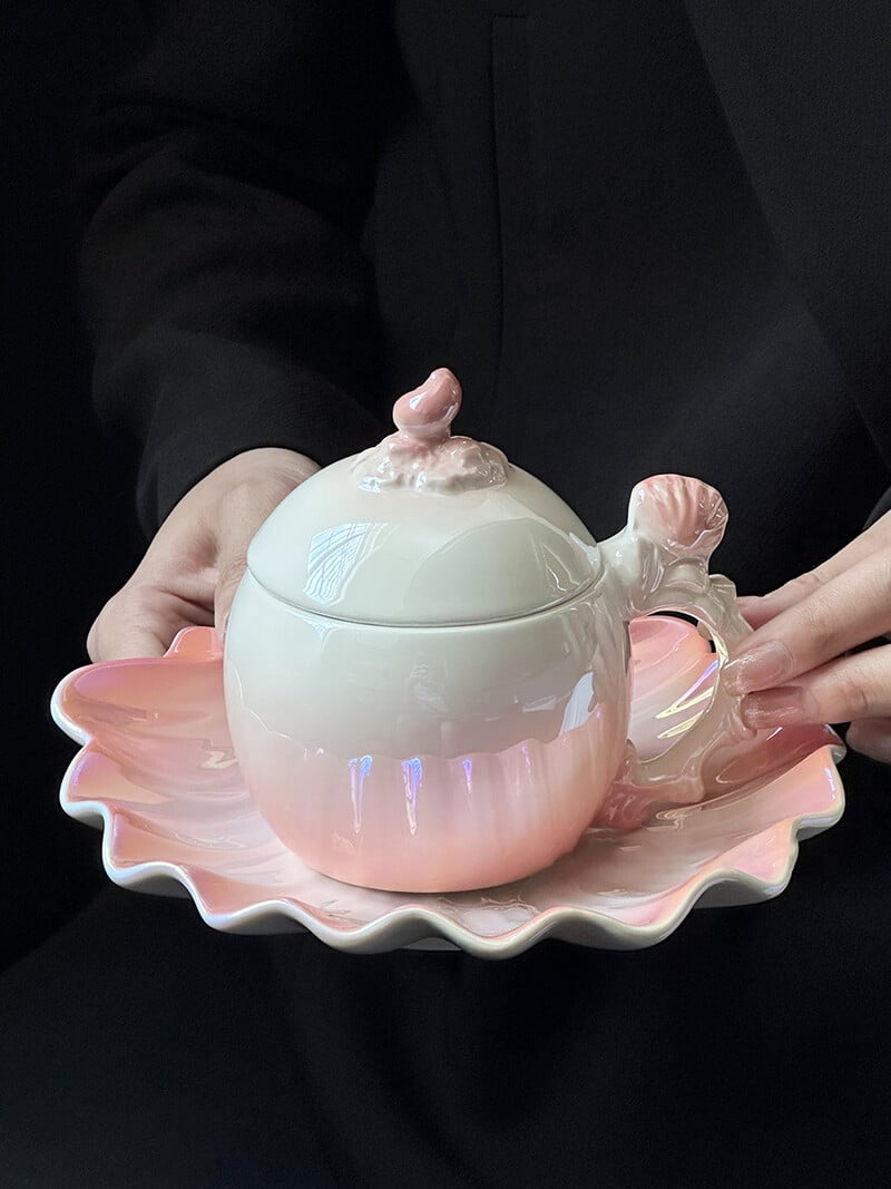 230/390 ml Pearl Creative keramikinis kavos puodelių ir lėkščių rinkinys Cute Girl Pink Mark Cup High Beauty 2024 New Edition puodelių indų rinkiniai