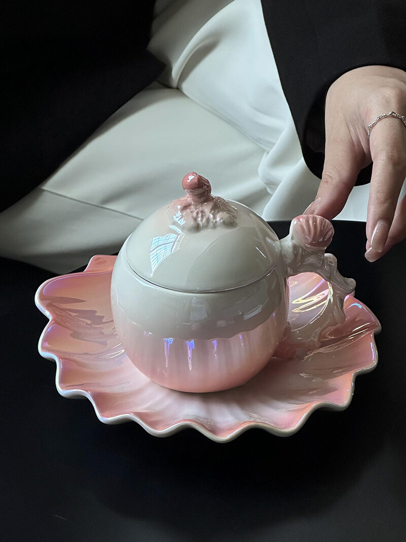 230/390 ml Pearl Creative keramikinis kavos puodelių ir lėkščių rinkinys Cute Girl Pink Mark Cup High Beauty 2024 New Edition puodelių indų rinkiniai