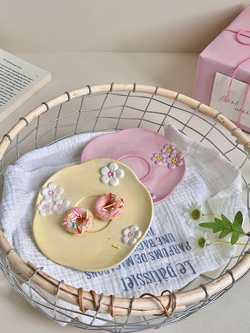 1 vnt. kavos puodelio ir lėkščių rinkinys CreativeKeraminis rankomis dažytas reljefinis žiedlapis popietės arbatos puodeliai Gimtadienio dovana draugams