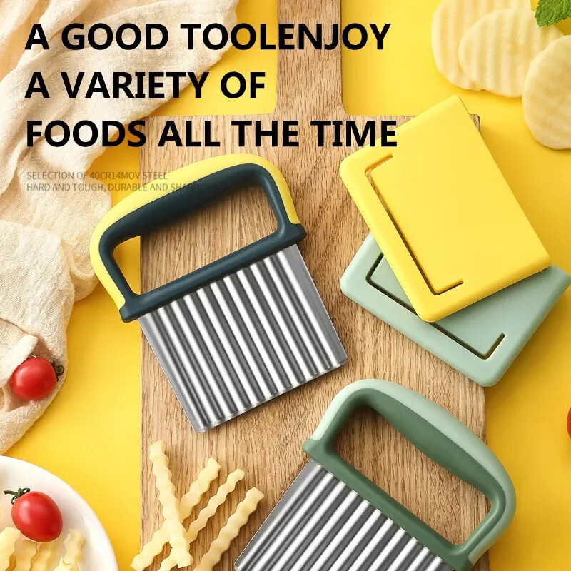 Nerūdijančio plieno bulvių drožlių pjaustyklė tešla Daržovių vaisių raukšlėtis banguota virtuvės peilio pjaustyklė Prancūziškų gruzdintuvų gaminimo įrankių programėlė