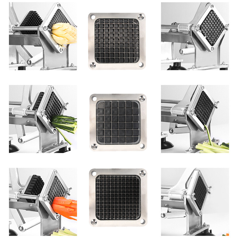 Nerūdijančio plieno ašmenų pjaustymo mašinų drožlių pjaustytuvo dalys Prancūziškų keptų pjaustytuvų, gruzdintų bulvių traškučių pjaustytuvai + 3 peilių dydis,