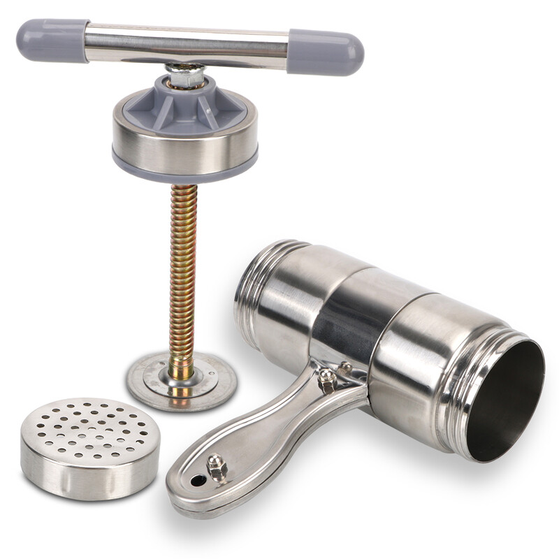 Nerūdijančio plieno gaminimo spagečių presavimo makaronų mašina Rankinė makaronų gaminimo vaisių sulčiaspaudė su 5 spaudimo formomis, daugiafunkcė