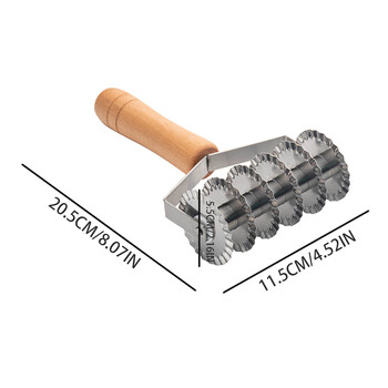 Мрежест нож от неръждаема стомана с дървена дръжка, дантелен интерфейсен нож за пица торта, инструмент за печене на ролков нож за пица с шест колела