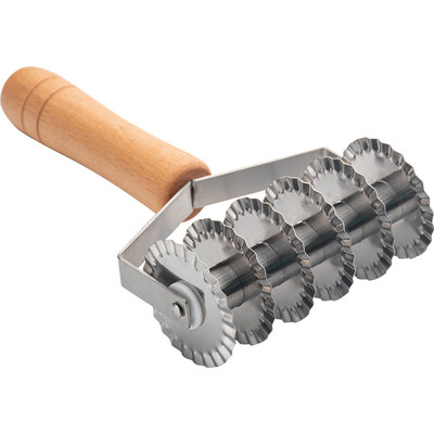 Medinės rankenos nerūdijančio plieno tinklelio peilis, picos pyrago nėrinių sąsajos peilis, šešių ratų picos ritininio peilio kepimo įrankis