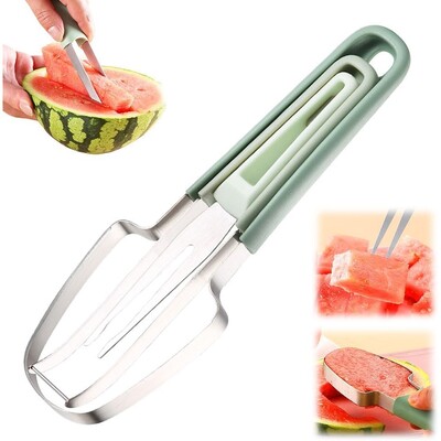 3in1 arbūzų šakių pjaustyklė nerūdijančio plieno arbūzo vėjo malūno pjaustyklė Nešiojama vaisių šakutė vasaros arbūzo pjaustymo įrankis