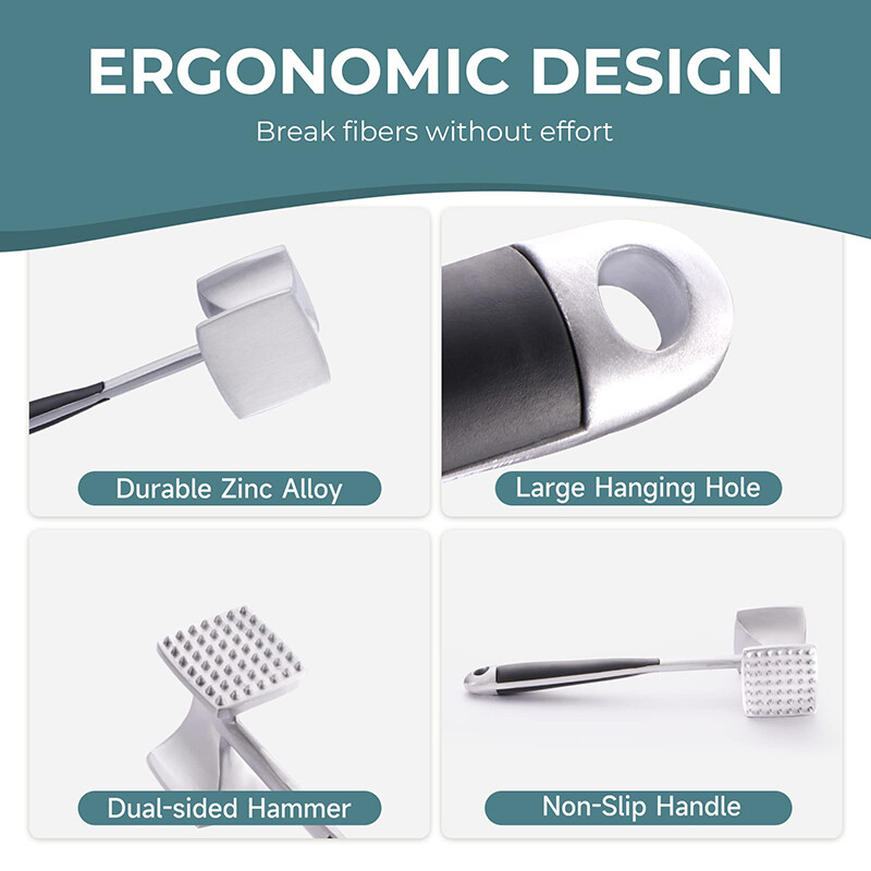 23 cm Mėsos minkštiklis Hammer Steak Tenderizer Hammer Meat Birus Aliuminio lydinio Knock Hammer Namų virtuvės Dvipusis minkštiklis