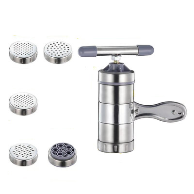 Nerūdijančio plieno virtuvės reikmenų rankinis makaronų gaminimo aparatas, gaminantis spagečių vaisių sulčiaspaudę, makaronų spaudimo mašiną su 5/7 spaudimo formomis