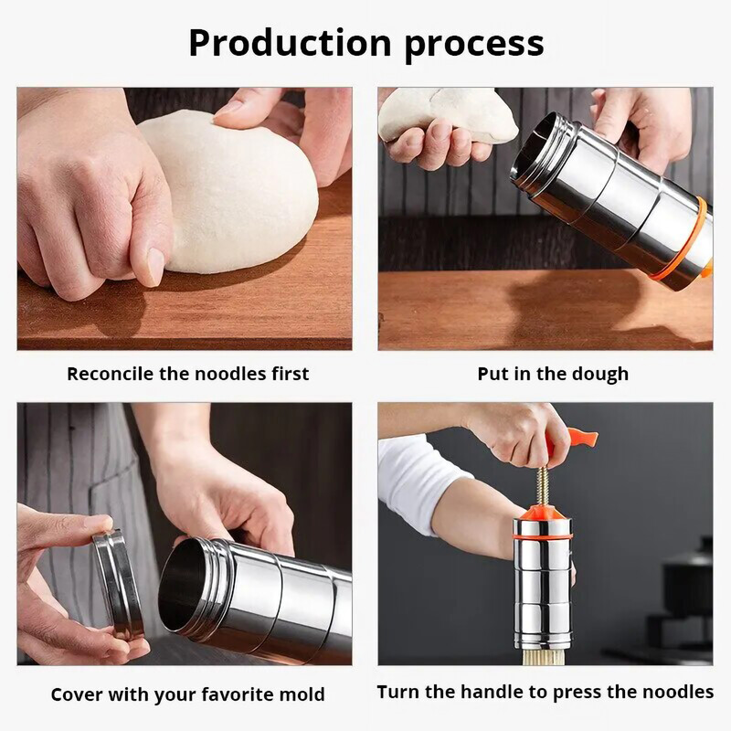 Nerūdijančio plieno virtuvės reikmenų rankinis makaronų gaminimo aparatas, gaminantis spagečių vaisių sulčiaspaudę, makaronų spaudimo mašiną su 5/7 spaudimo formomis