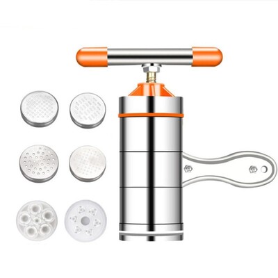 Patvarūs nerūdijančio plieno indai 6 formų presavimo mašina spagečių gaminimo rankiniu būdu makaronų makaronų gaminimo mašina.