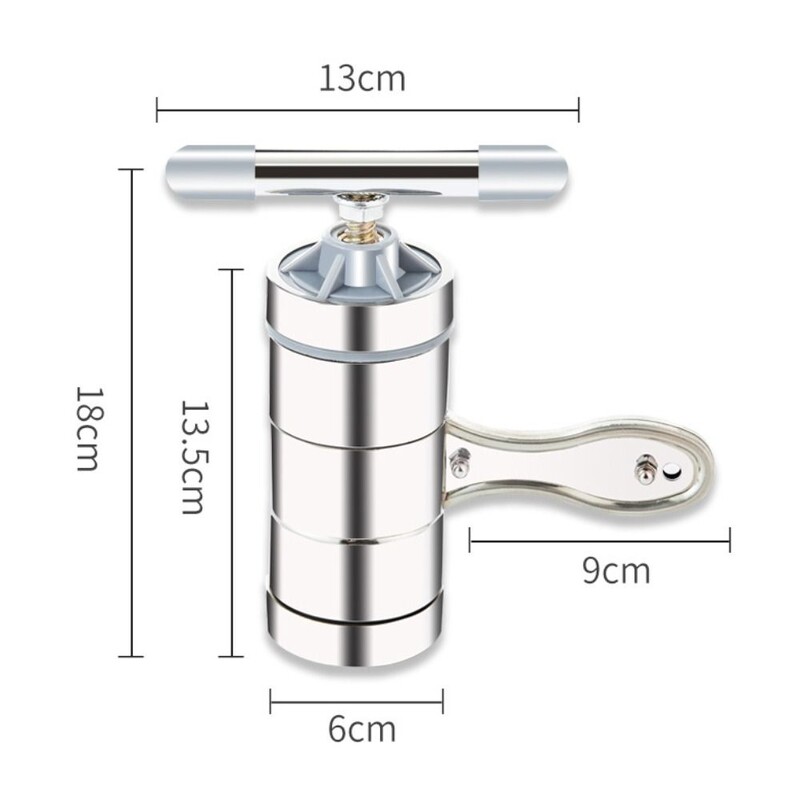 Patvarūs nerūdijančio plieno indai 6 formų presavimo mašina spagečių gaminimo rankiniu būdu makaronų makaronų gaminimo mašina.