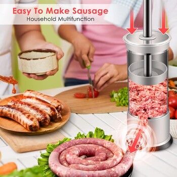 Sausage Stuffer Οικιακός διανομέας λουκάνικων από ανοξείδωτο χάλυβα, μηχάνημα διανομής λουκάνικων με χειροκίνητο περίβλημα