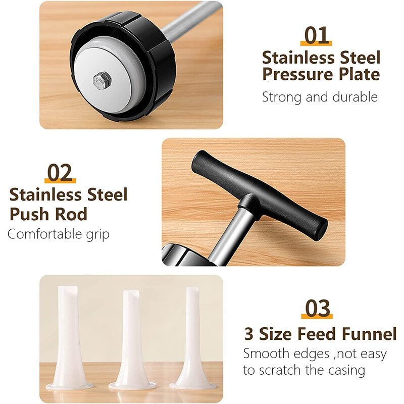 Dešrų užpildas su 3 vnt piltuvėliais Dešrų įdaru mašina Naminis dešrų įdaru švirkštas Prietaisai Dešrų gaminimo aparatas Virtuvės įrankiai