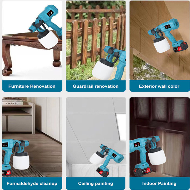 800 ml elektrinis purškimo pistoletas belaidis dažų purkštuvas automobilių baldams, plieninės dangos aerografas, suderinamas su 21 V baterija