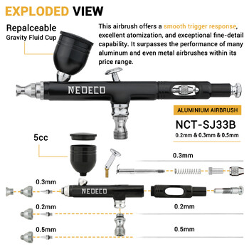 Neoeco 30PSI Airbrush Kit, φορητό σετ πολλαπλών λειτουργιών αερογράφο διπλής δράσης, συμπιεστής μείωσης θορύβου για μοντέλο κέικ ζωγραφικής