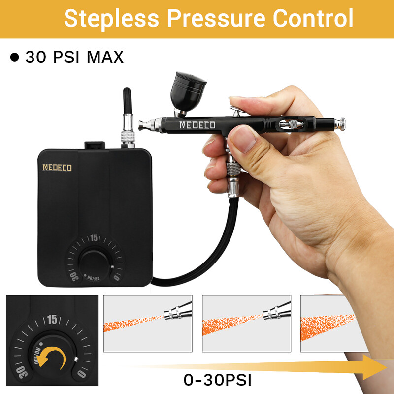 „Neoeco 30PSI Airbrush“ rinkinys, dvigubo veiksmo daugiafunkcis nešiojamasis šepetėlių rinkinys, triukšmą mažinantis kompresorius, skirtas dažyti torto modeliui