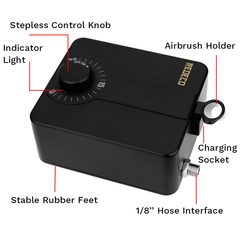 „Neoeco 30PSI Airbrush“ rinkinys, dvigubo veiksmo daugiafunkcis nešiojamasis šepetėlių rinkinys, triukšmą mažinantis kompresorius, skirtas dažyti torto modeliui