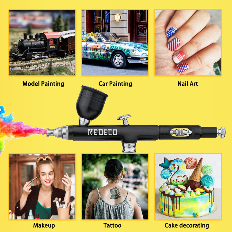 „Neoeco 30PSI Airbrush“ rinkinys, dvigubo veiksmo daugiafunkcis nešiojamasis šepetėlių rinkinys, triukšmą mažinantis kompresorius, skirtas dažyti torto modeliui