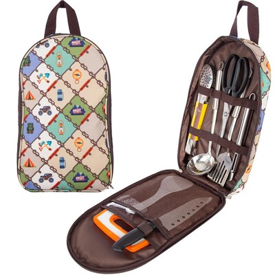 8 vnt./rinkinys Lauko indų rinkinys su peiliu įrankiu šaukštu Nešiojami pikniko virtuvės reikmenys stalo reikmenų laikymo rankinė