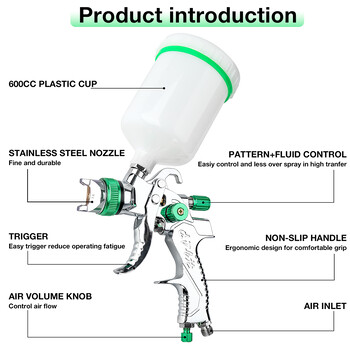 HVLP Professional Spray Gun 1,4mm 1,7mm 2,0mm Steel Nozzle Household Spray Gun Φορητό κιτ πιστολιού βαφής αυτοκινήτου Πνευματικά εργαλεία