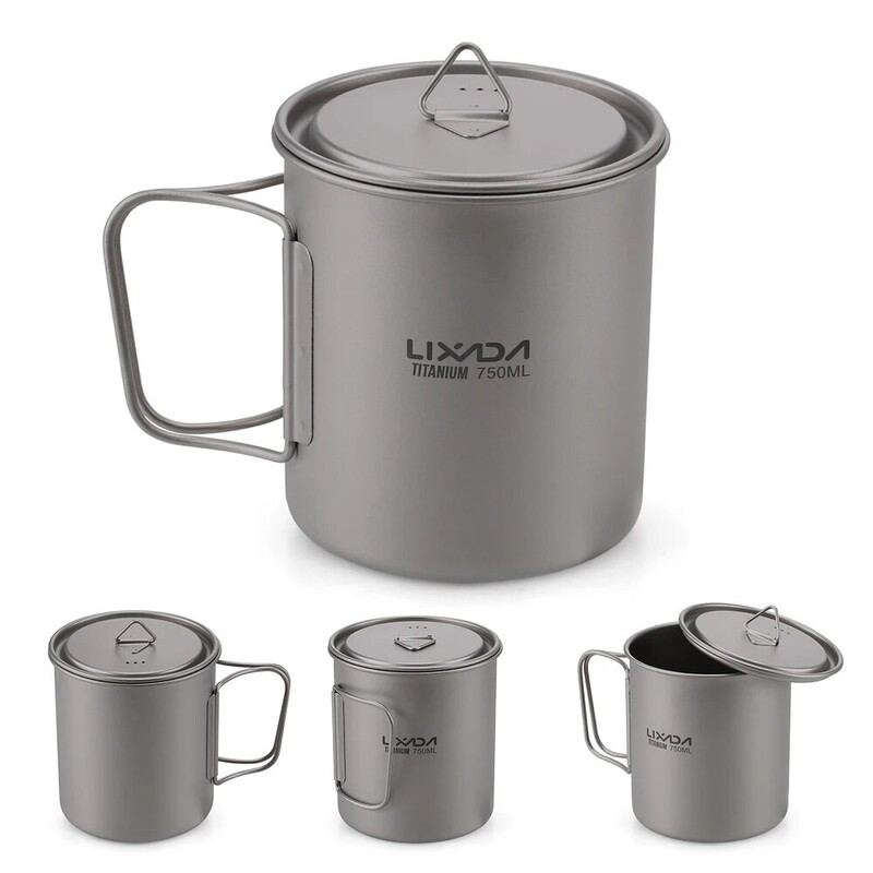 Ultralight Titanium Cup Outdoor Portable Camping Picnic Water Cup Kruus kokkupandava käepidemega 300 ml / 350 ml / 450 ml / 550 ml / 650 ml