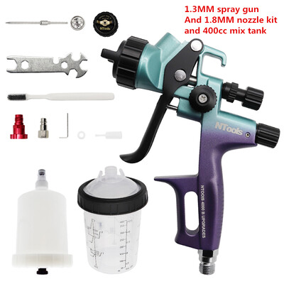 Purškimo pistoleto antgalis 1,3 ir 1,8 mm su 400 CC maišymo baku ir adapteriu automobilių dažų pistoleto lako dažų purkštuvas HVLP 4000B oro purškimo pistoletas