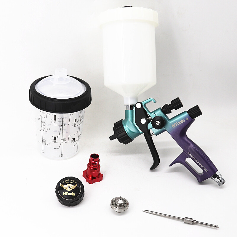 Purškimo pistoleto antgalis 1,3 ir 1,8 mm su 400 CC maišymo baku ir adapteriu automobilių dažų pistoleto lako dažų purkštuvas HVLP 4000B oro purškimo pistoletas