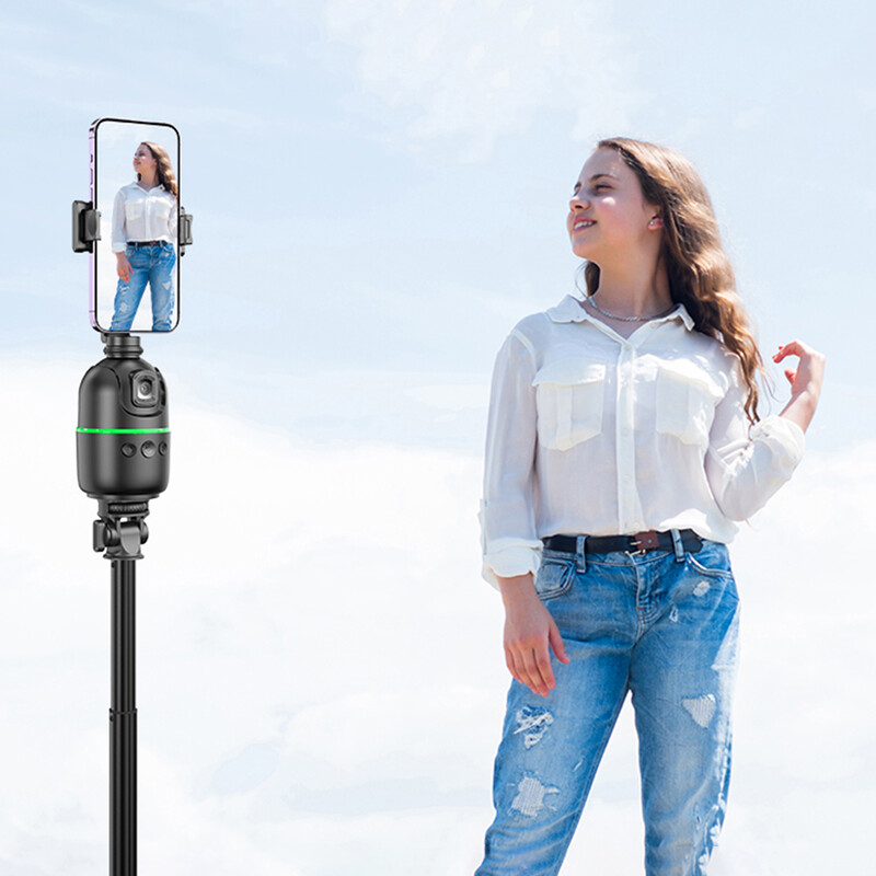 Automatinio sekimo telefono laikiklis 360° sukimosi veido sekimo telefono trikojo laikiklis Be programos Stebėjimas Pan Pakreipimas Tiktok vaizdo įrašymui