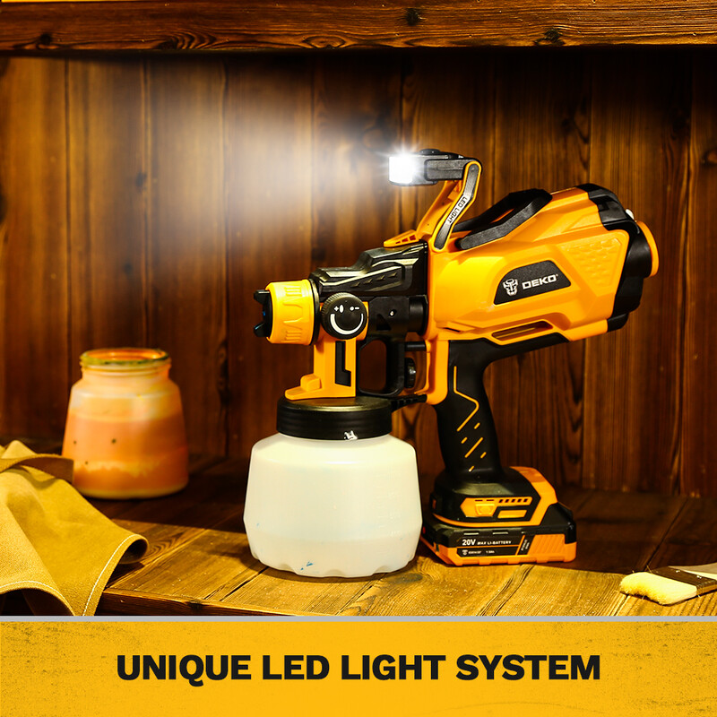 DEKO 1200 ml HVLP purškimo pistoletas su LED lempute, didelio galingumo elektriniu dažų purkštuvu, 3 antgaliais ir didelės talpos lengvas purškimas