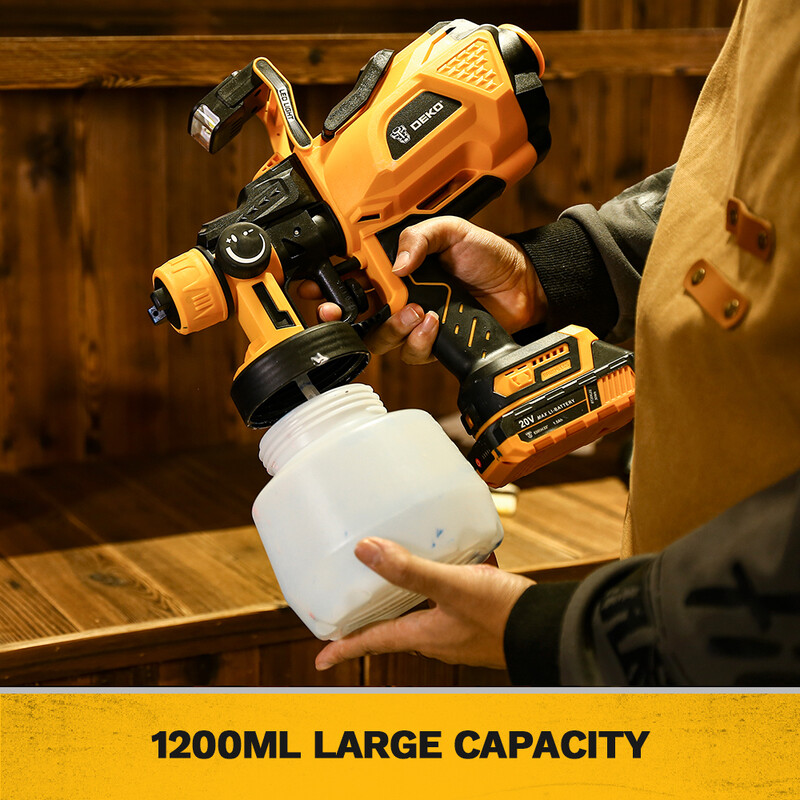 DEKO 1200 ml HVLP purškimo pistoletas su LED lempute, didelio galingumo elektriniu dažų purkštuvu, 3 antgaliais ir didelės talpos lengvas purškimas