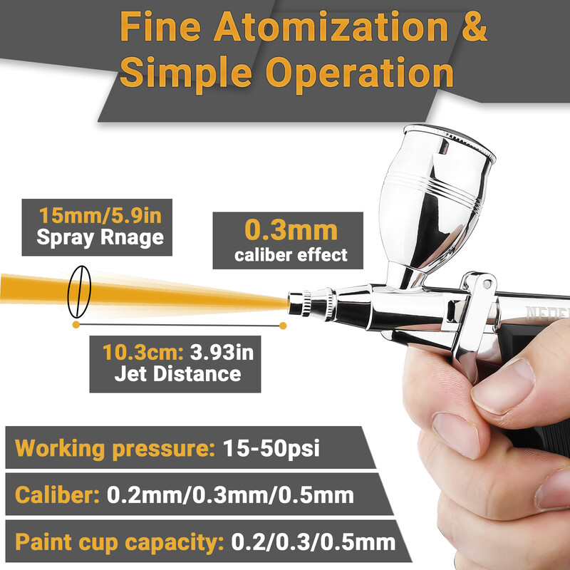 0,2 / 0,3 / 0,5 mm dvigubo / dvigubo veikimo gravitacinio tiekimo purškimo pistoletas 2cc 5cc 13cc aerozolių šepetėlis purškiamas oro šepetėlis, skirtas automobilio modeliui Craft dažams "pasidaryk pats"