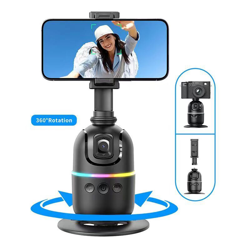 Automatinis veido sekimo trikojis 360° sukimosi stebėjimas Pan Tilt No App su nuotolinio valdymo pulteliu ir valdymu gestais, kad būtų galima įrašyti tiesioginį Tiktok vaizdo įrašą