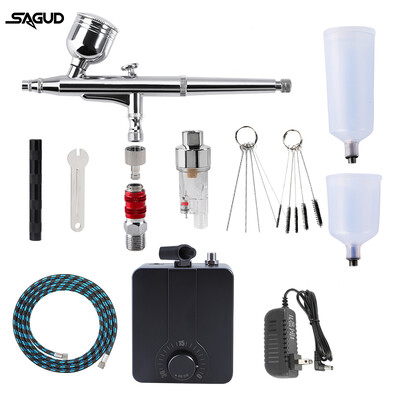 Airbrush su kompresoriaus rinkiniu Dviejų veiksmų purškimo pistoletas 0,3 mm antgalio priedai, skirti nagų dailinimui Modelis Tortas Batai Dažymas Airbrush rinkinys