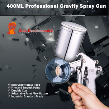 Spray Gun 400ML Pneumatic Airbrush Sprayer Professional Alloy Painting Atomizer Tool with Hopper for Painting Cars By PROSTORMER