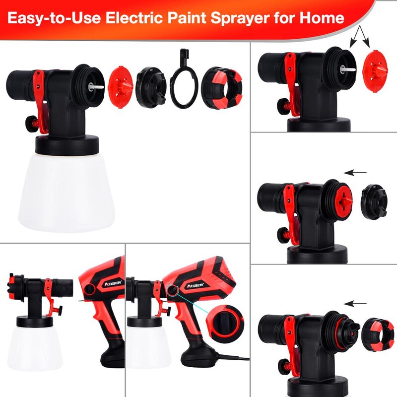 AOBEN 750W elektrinis rankinis purškimo pistoletas HVLP 1000ml automobilių dažų purkštuvai namų dekoravimui aerografo srauto valdymas 4 purkštukais, lengvai naudojamas