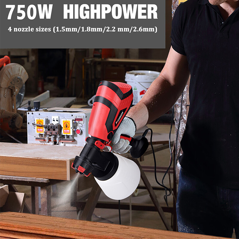 AOBEN 750W elektrinis rankinis purškimo pistoletas HVLP 1000ml automobilių dažų purkštuvai namų dekoravimui aerografo srauto valdymas 4 purkštukais, lengvai naudojamas