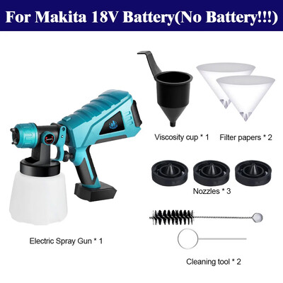 18 V įkraunamas purškimo pistoletas belaidžio dažų purškimo pistoleto baterija 800 W 1000 ml didelio galingumo srauto valdymo purškimo pistoletas, skirtas Makita 18 V baterijai