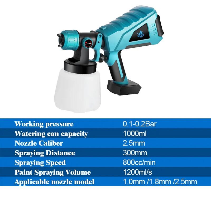18 V įkraunamas purškimo pistoletas belaidžio dažų purškimo pistoleto baterija 800 W 1000 ml didelio galingumo srauto valdymo purškimo pistoletas, skirtas Makita 18 V baterijai