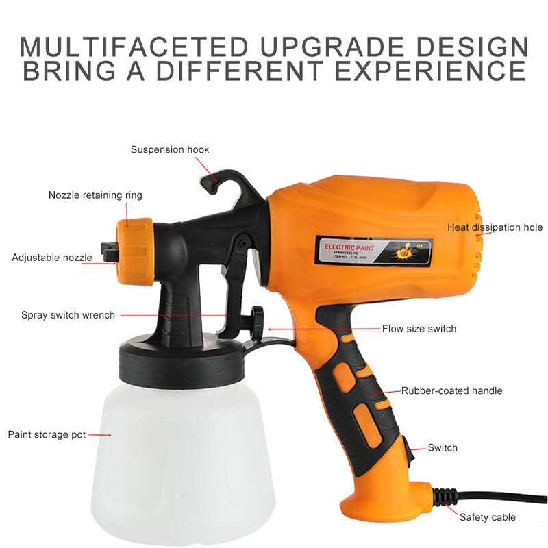 500 W elektrinis purškimo pistoletas 4 purkštukų dydžiai 900 cc HVLP Galingas automatinis ir namų dažų purkštuvas srauto valdymas Lengvas purškimas