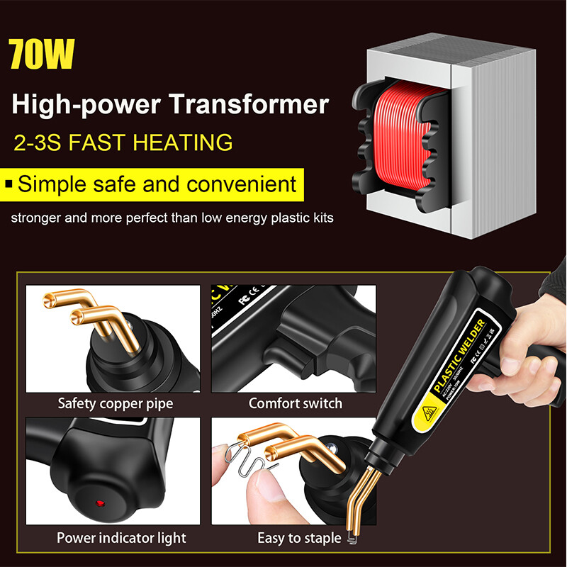 70W plastični pištolj za zavarivanje, toplinski pištolj, vruća spajalica, stroj za zavarivanje, lemilo, PVC stroj za popravak za automobilske branike, alati za popravak