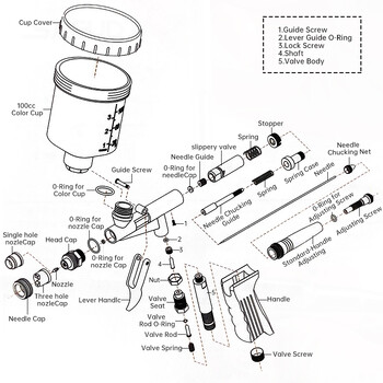 Airbrush 100cc Cup Kit 0,5mm Dual-Action Connector Air Brush Airbrush Αξεσουάρ Καπάκι ακροφυσίου τριών οπών για Nails Art CarPainting